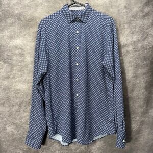 Bugatchi Classic Fit Button Up Dress Shirt Mens M Navy Geometric Nylon Flip Cuff